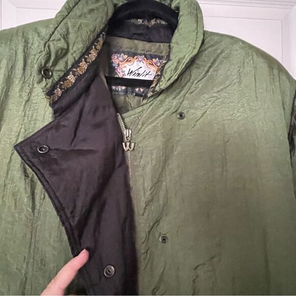 Winlit Vintage Statement Green Embroidered Puffer Jacket Duck Down Women's Large - Picture 15 of 16